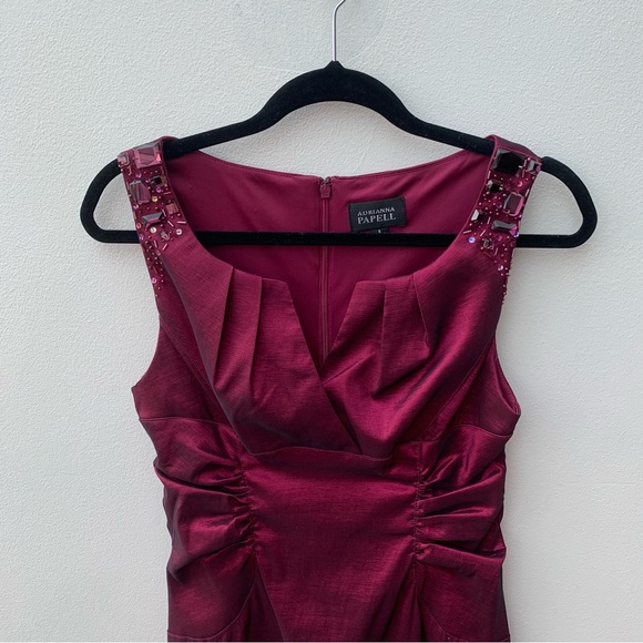 Adrianna Papell Ladies Size 6 Pink Taffeta Pencil Dress Party Cocktail Beaded - Picture 3 of 11